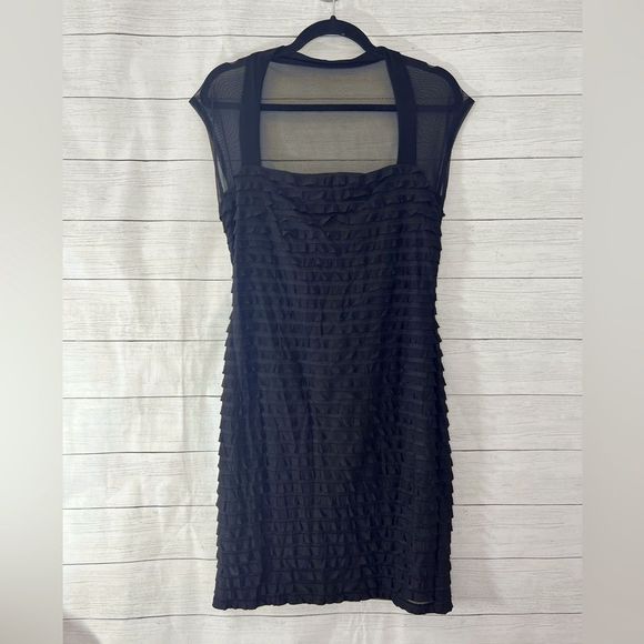 NWTย Connected Apparel Mesh Back Sleeve Ruffle Tiered BodyCon LBD Size 10 ๐ - Picture 4 of 7